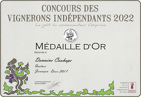 Quatuor - Medialle d'Or au concours 2022 des vignerons independants